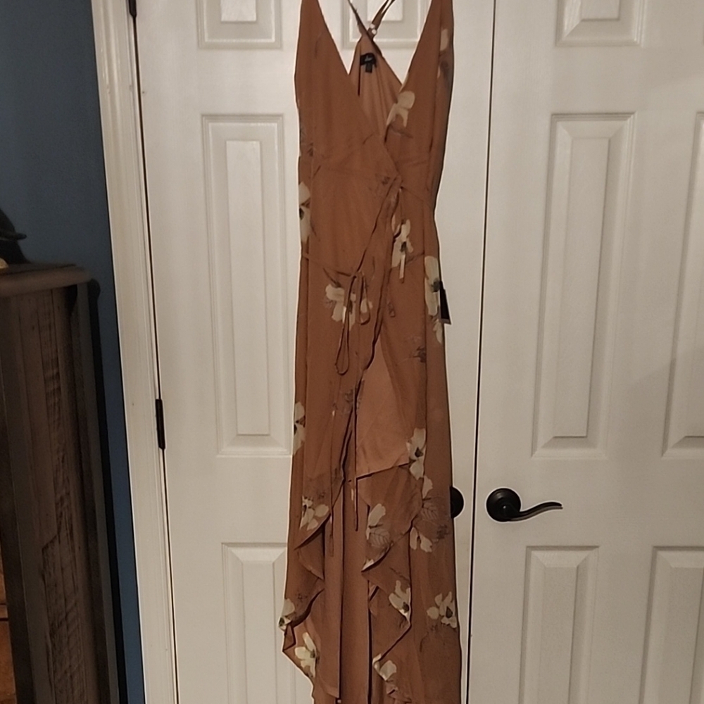 Lulu's Pink Floral Wrap High Low Dress